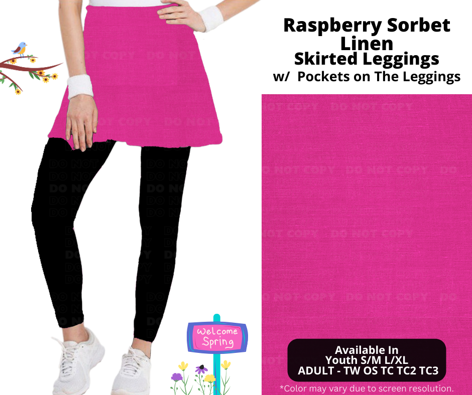 Preorder! Closes 1/15. ETA April. Raspberry Sorbet Linen Skirted Full Length Leggings w/ Pockets