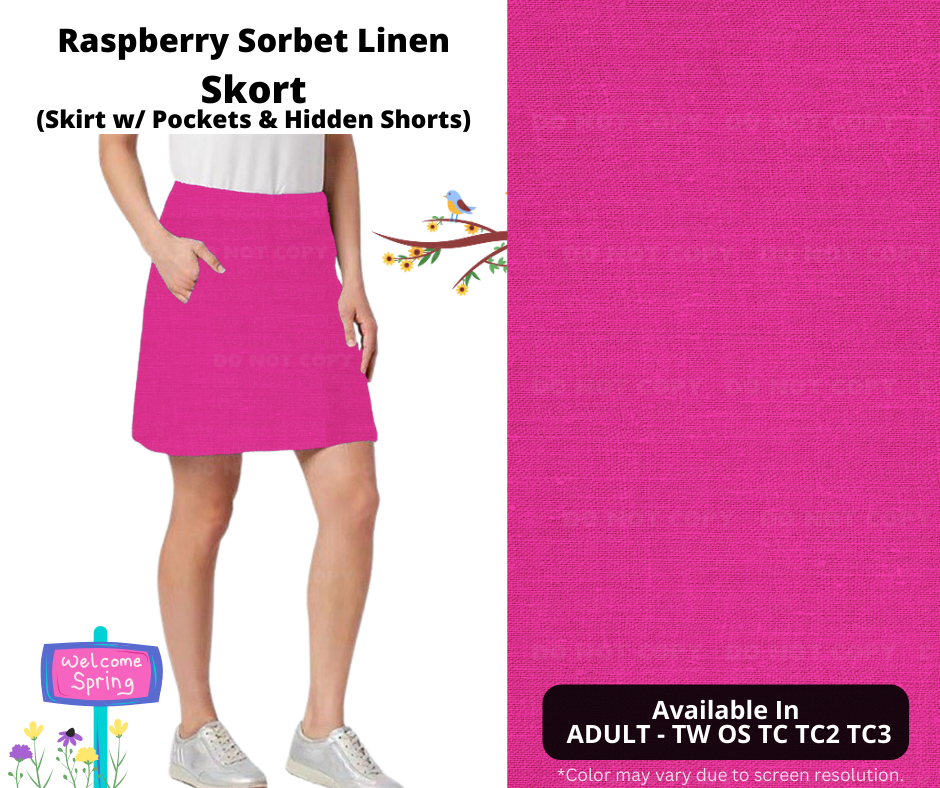 Preorder! Closes 1/15. ETA April. Raspberry Sorbet Linen Skort