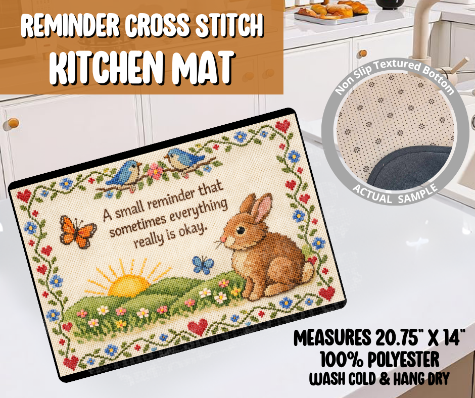 Reminder Cross Stitch Kitchen Mat