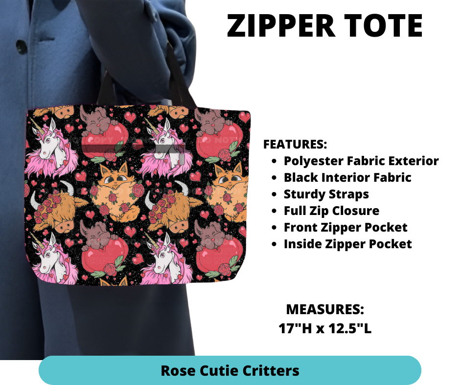 Preorder! Closes 12/4. ETA Feb. Rose Cutie Critters Zipper Tote