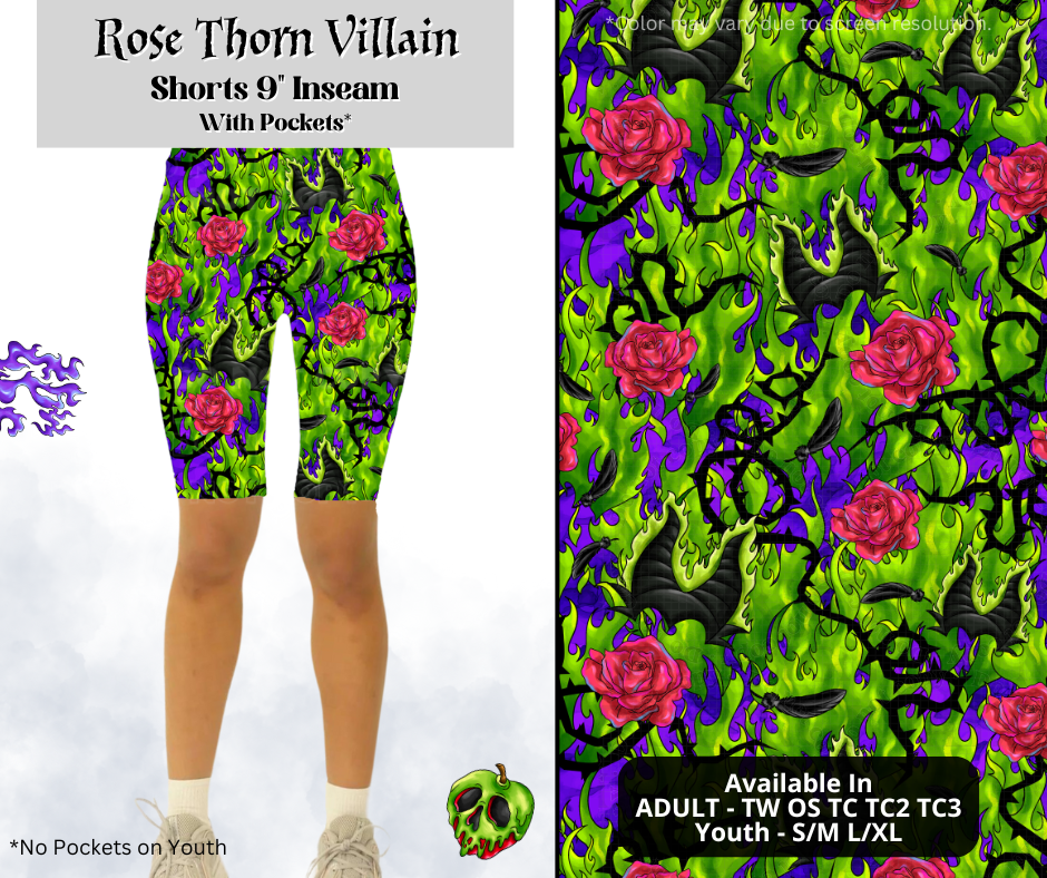 Preorder! Closes 3/28. ETA June. Rose Thorn Villain 9" Inseam Shorts w/wo Pockets