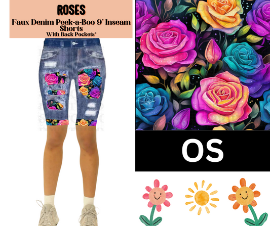 Roses Faux Denim Jamaica Shorts