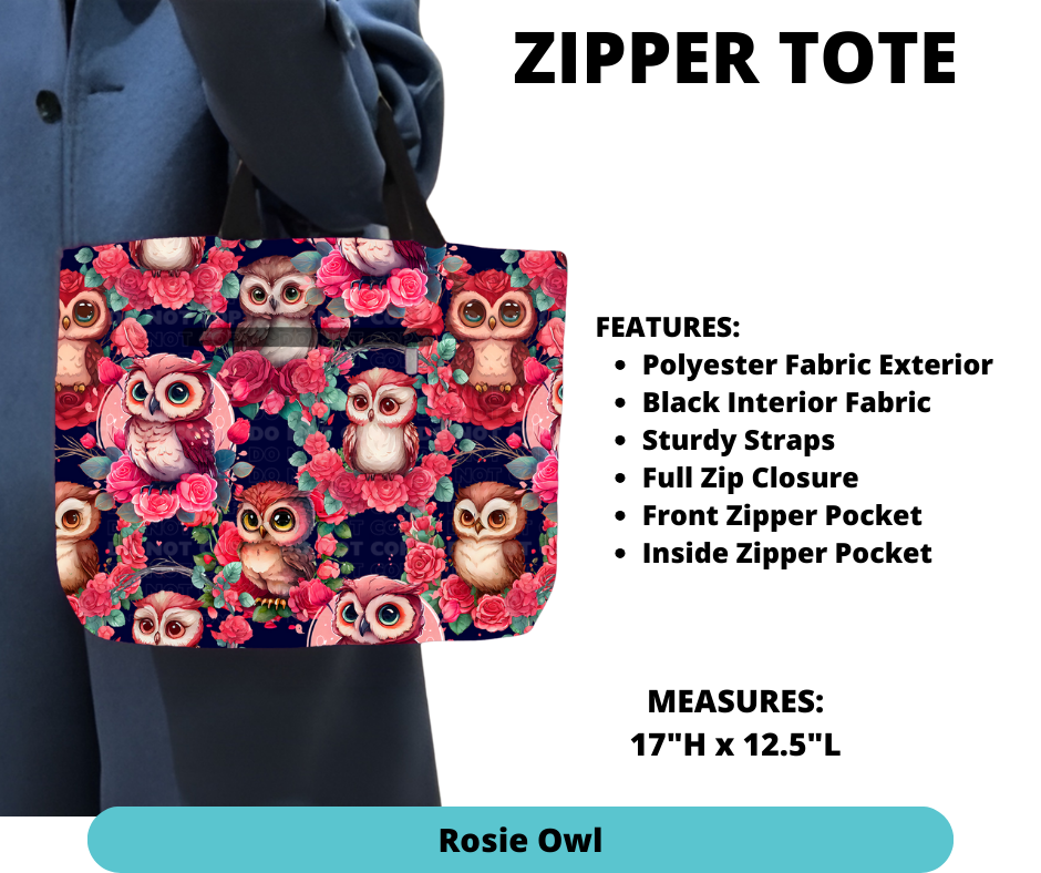 Preorder! Closes 12/4. ETA Feb. Rosie Owl Zipper Tote