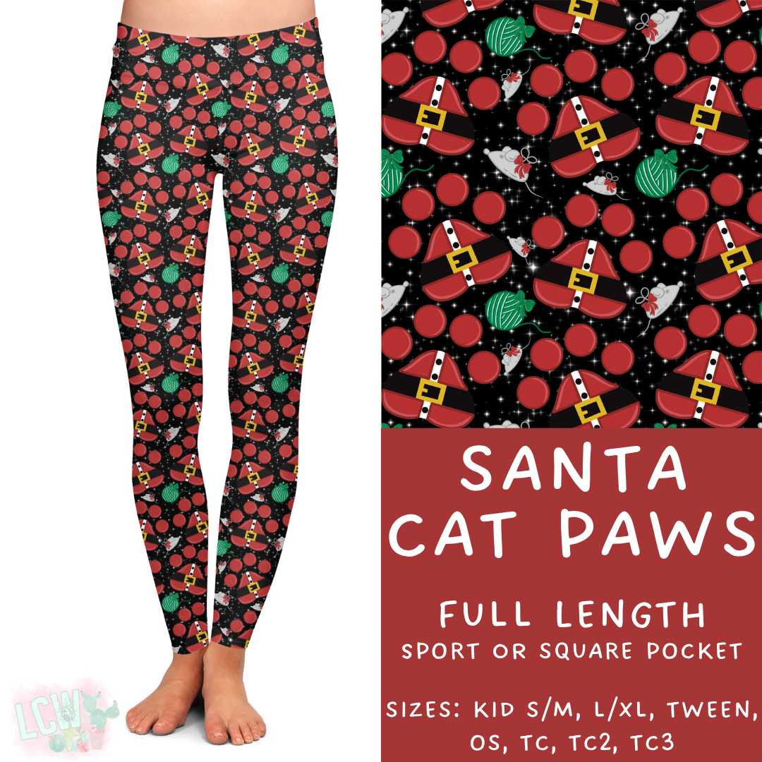 Ready To Ship - Santa Cat Paws Full Length Leggings - TC2 Square Pocket