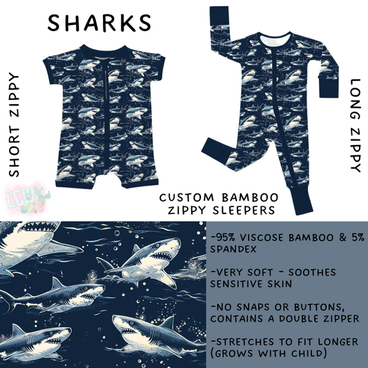 Ready to Ship Sharks Long Zippy Sleeper - 5T