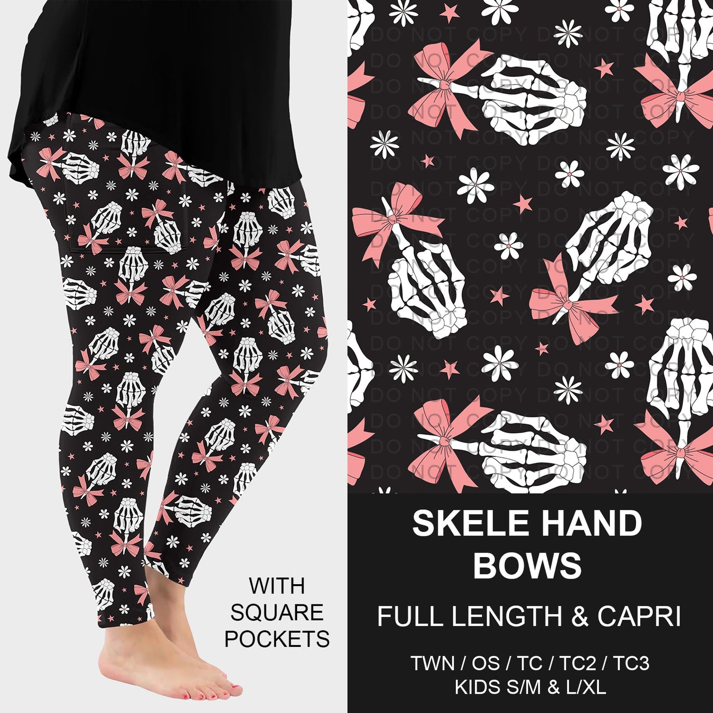 B293 - Preorder Skele Hand Bows Leggings w/ Pockets (Closes 5/31. ETA: early Aug.)