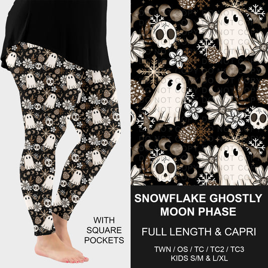 B303 - Preorder Snowflake Ghostly Moon Phase Leggings w/ Pockets (Closes 7/26. ETA: early Oct.)