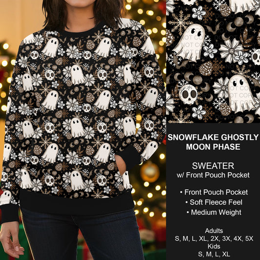 B303 - Preorder Snowflake Ghostly Moon Phase Sweater w/ Front Pocket (Closes 7/26. ETA early Oct.)