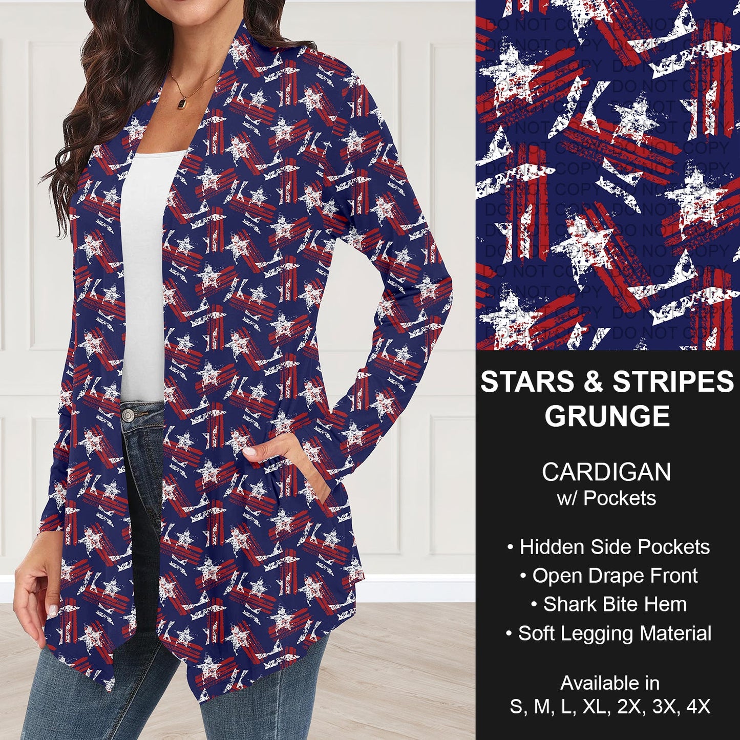 B284 - Preorder Stars and Stripes Grunge Cardigan w/ Pockets (Closes 4/12. ETA: early June)