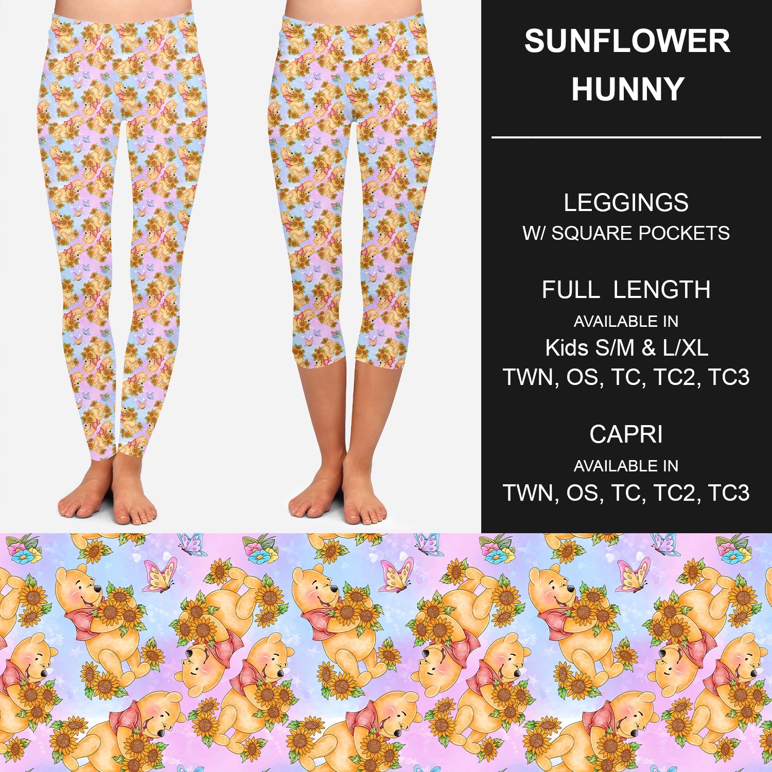 B126 - Preorder Sunflower Hunny Leggings w/ Pockets (Closes 2/04. ETA: late April)