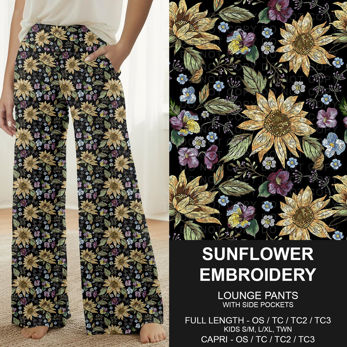 B316 - Preorder Sunflower Embroidery Lounge Pants (Closes 10/11. ETA: mid Dec.)