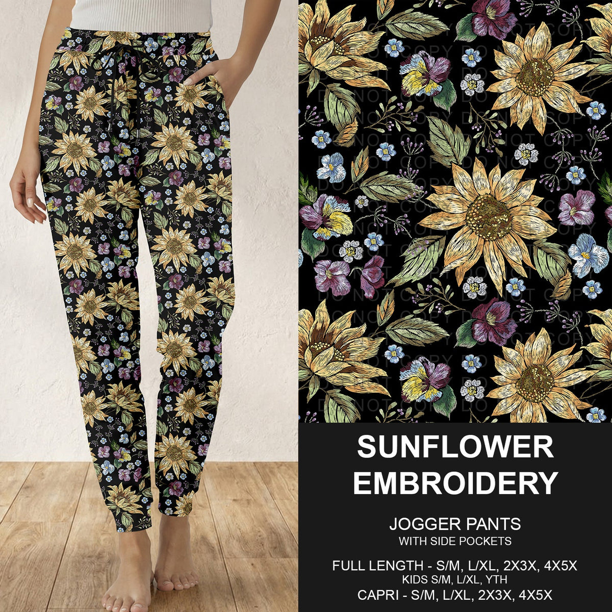 B316 - Preorder Sunflower Embroidery Joggers (Closes 10/11. ETA: mid Dec.)
