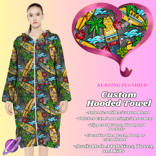 SURFING PLUMBER- HOODED TOWEL- PREORDER CLOSING 4/27