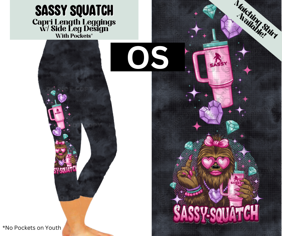 Sassy Squatch Capri Leggings w/ Side Leg Designs