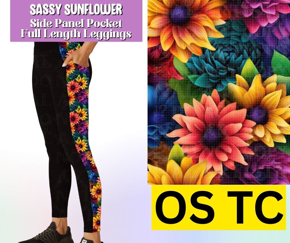 Sassy Sunflower Side Panel Pocket Full Length Leggings