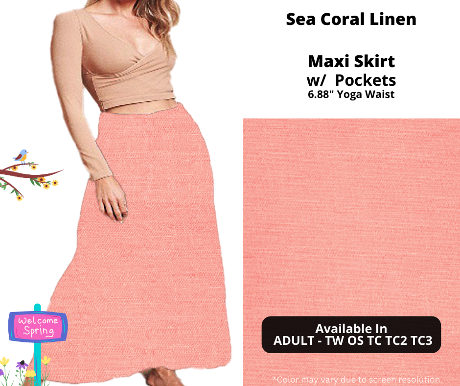 Preorder! Closes 1/15. ETA April. Sea Coral Linen Maxi Skirt