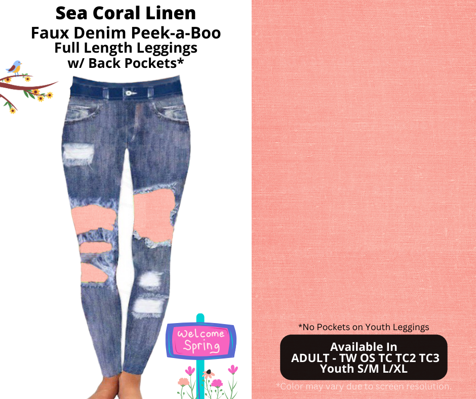 Preorder! Closes 1/13. ETA April. Sea Coral Linen Full Length Faux Denim Peekaboo