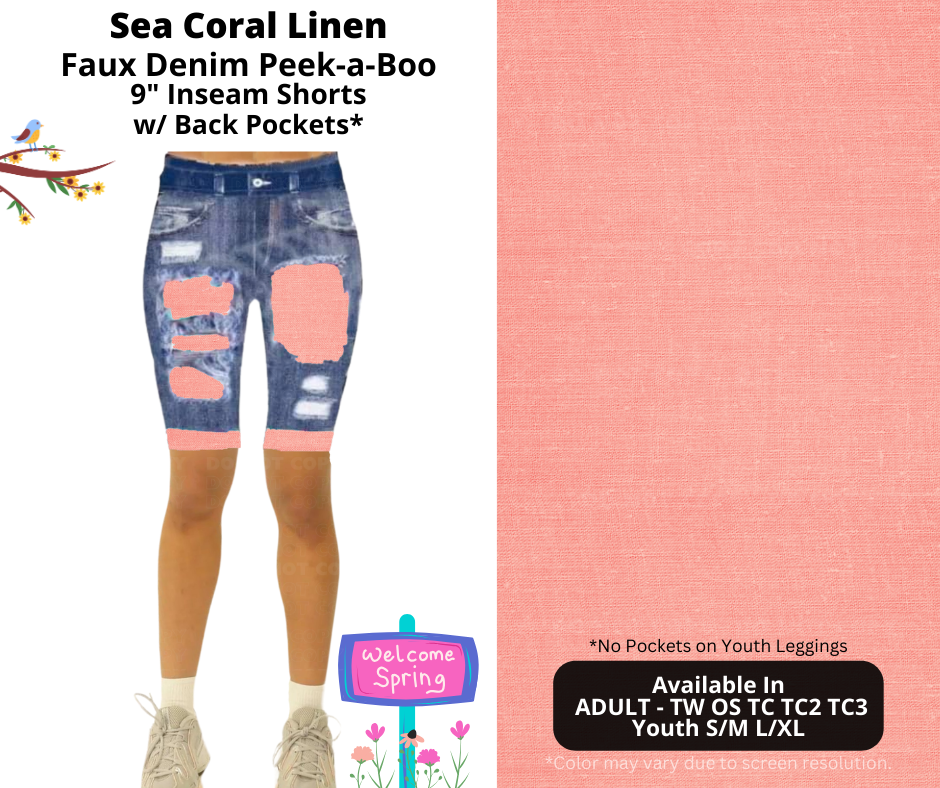 Preorder! Closes 1/13. ETA April. Sea Coral Linen Faux Denim Peekaboo Jamaica Shorts