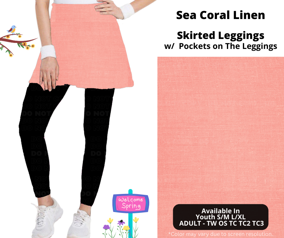 Preorder! Closes 1/15. ETA April. Sea Coral Linen Skirted Full Length Leggings w/ Pockets