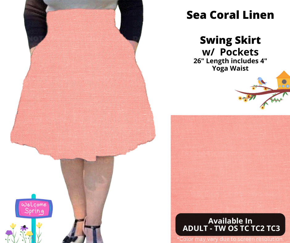 Preorder! Closes 1/15. ETA April. Sea Coral Linen Swing Skirt