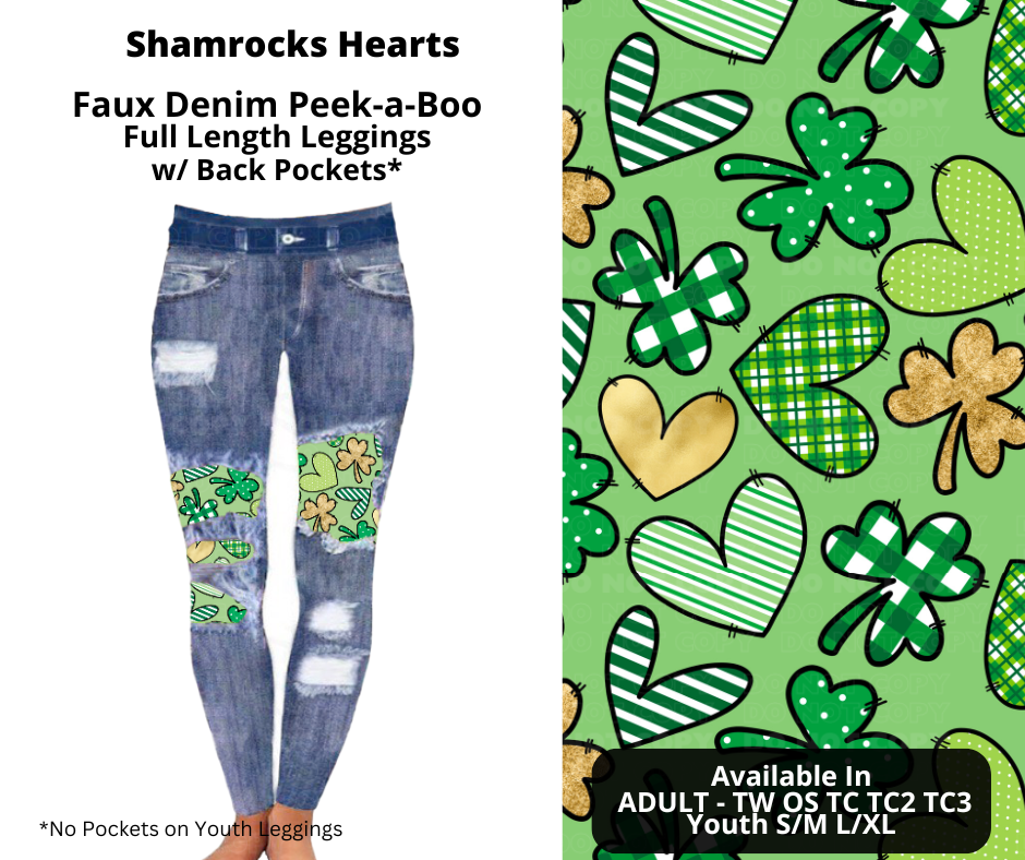 Preorder! Closes 12/9. ETA Feb. Shamrock Hearts Faux Denim Peekaboo Full Length