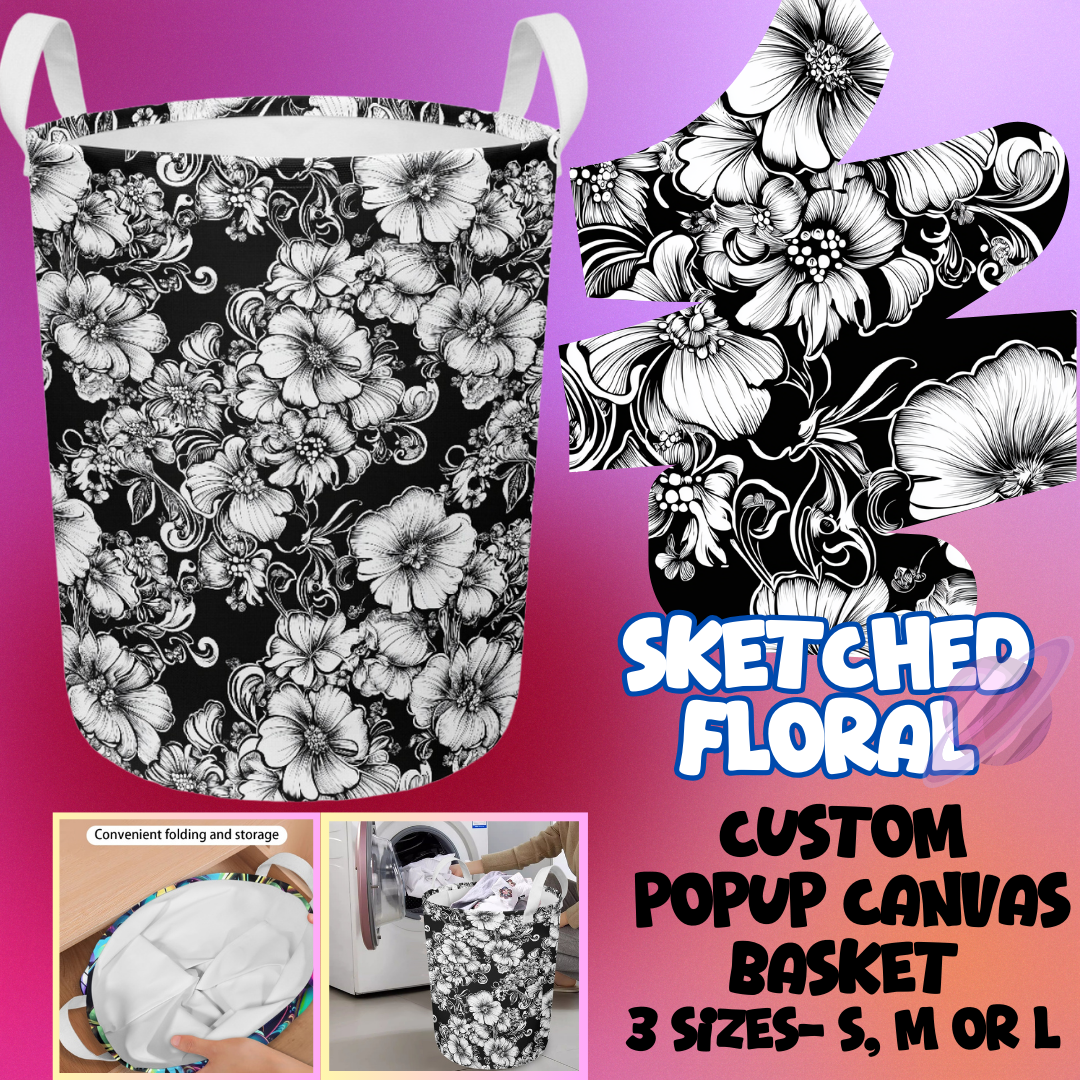SKETCHED FLORAL- STORAGE BASKETS 6- PREORDER CLOSING 5/4