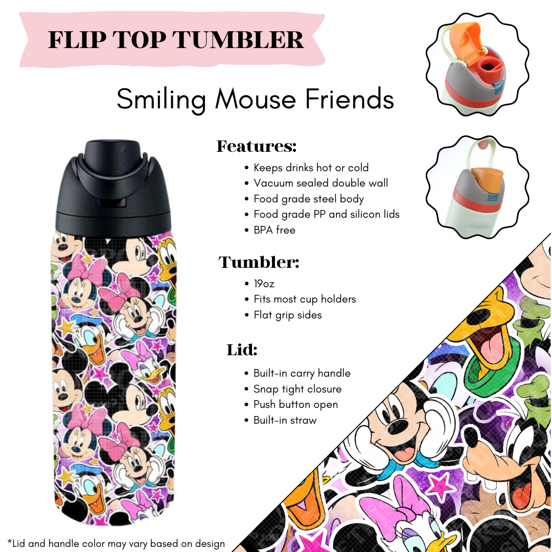 Preorder! Closes 3/20. ETA June. Smiling Mouse Friends Flip Top Tumbler