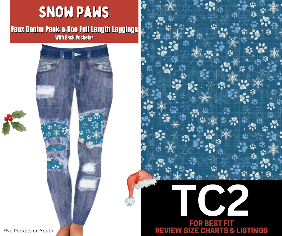 Snow Paws Faux Denim Full Length Peekaboo Leggings
