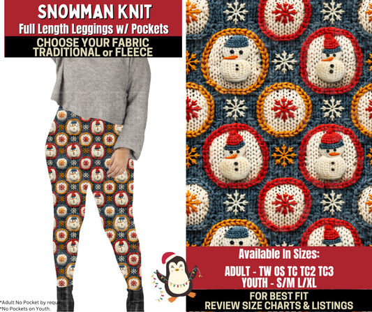 Preorder! Closes 9/4. ETA Dec. Snowman Knit Leggings Choose Fleece or Traditional