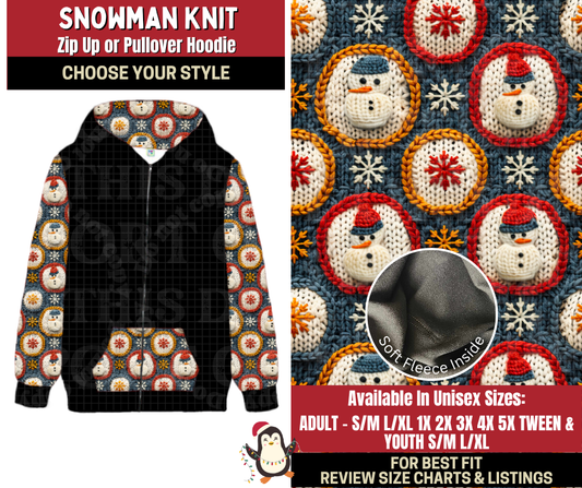 Preorder! Closes 9/4. ETA Dec. Snowman Knit Zip-Up or Pullover Hoodie