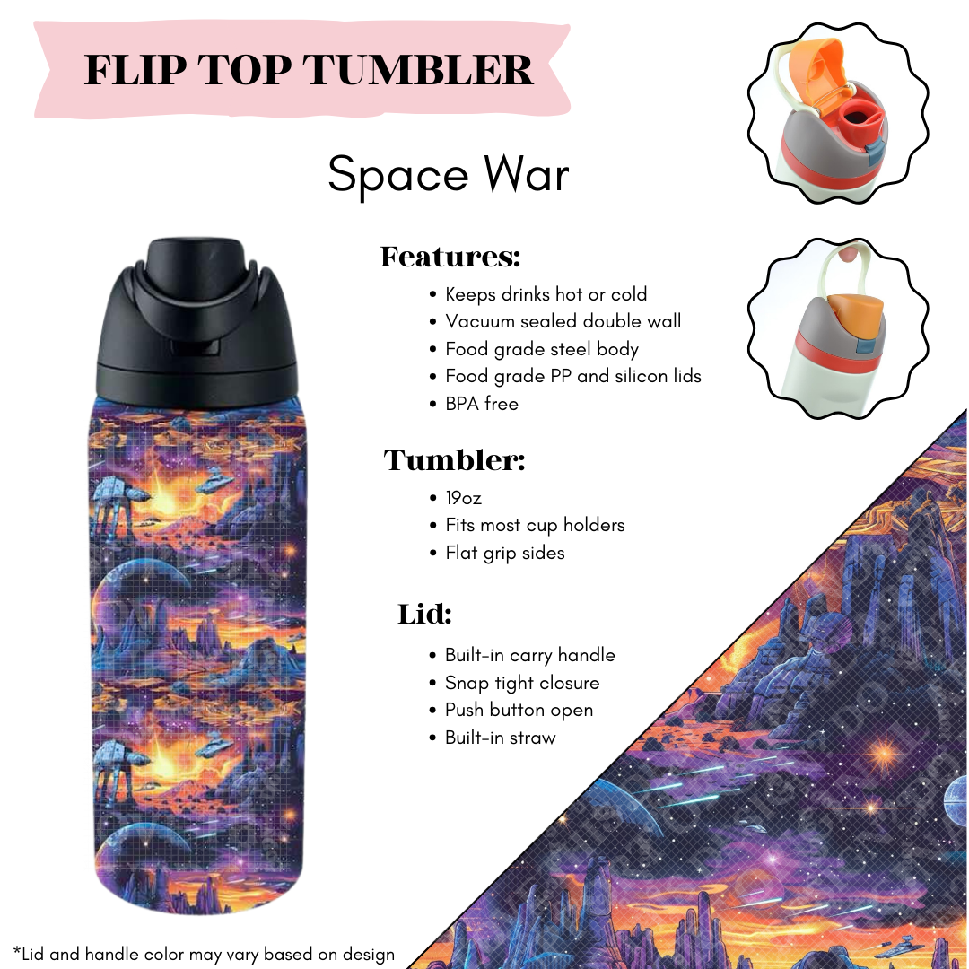 Preorder! Closes 3/20. ETA June. Space War Flip Top Tumbler