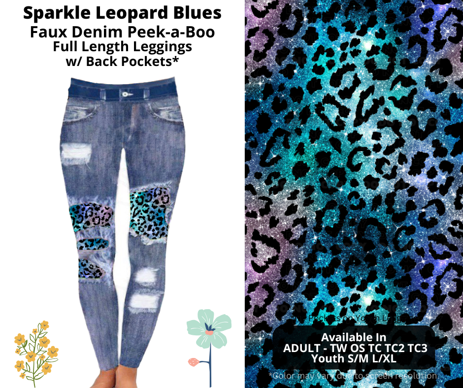 Preorder! Closes 3/26. ETA June. Sparkle Leopard Blues Full Length Faux Denim Peekaboo