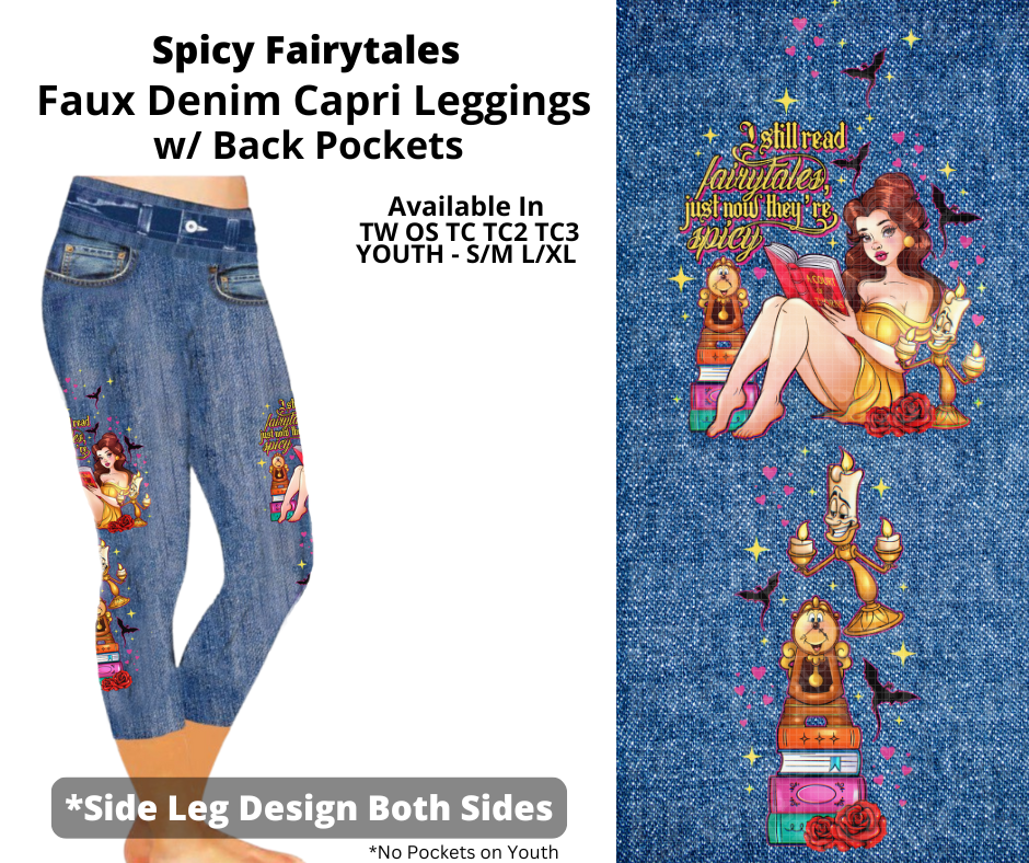 Preorder! Closes 3/19. ETA June. Spicy Fairytales Capris Faux Denim w/ Side Leg Designs