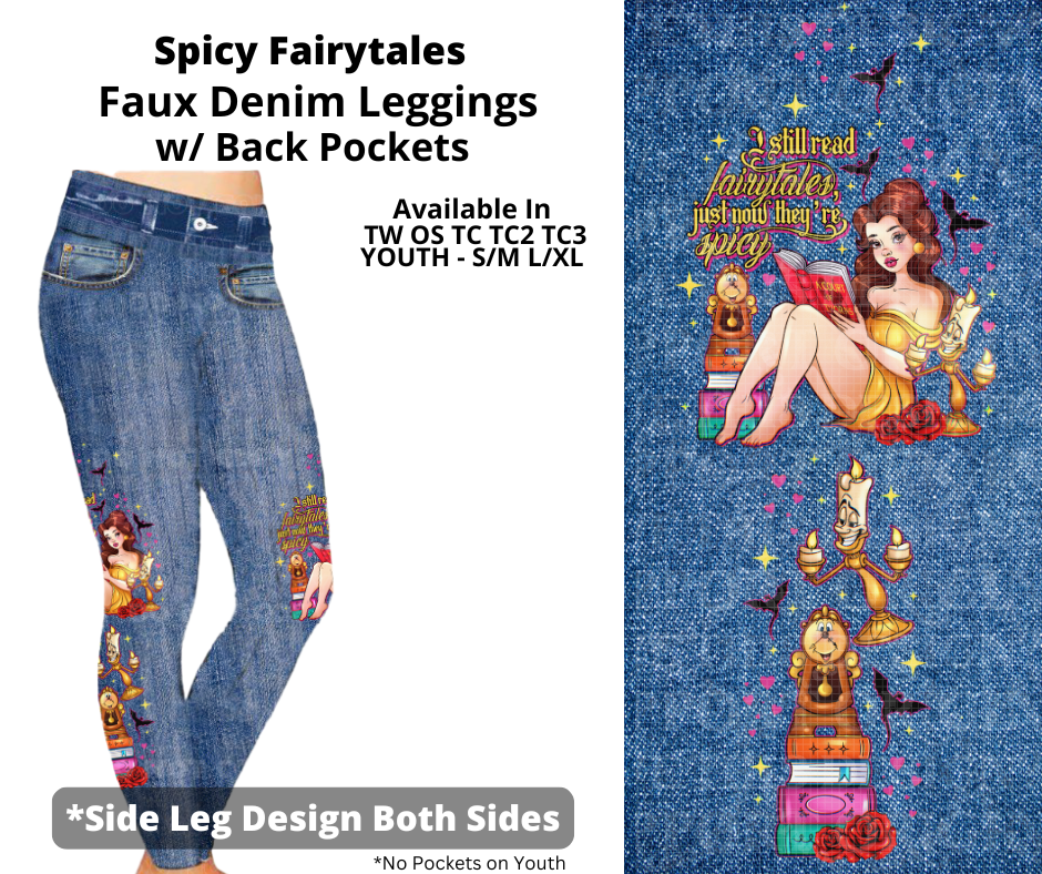 Preorder! Closes 3/19. ETA June. Spicy Fairytales Full Length Faux Denim w/ Side Leg Designs