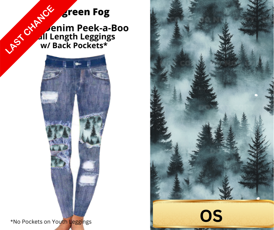 Evergreen Fog Faux Denim Full Length Peekaboo Leggings