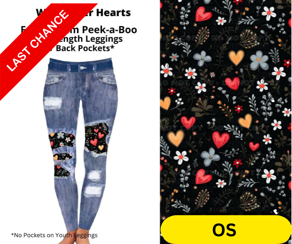 Wildflower Hearts Faux Denim Full Length Peekaboo Leggings