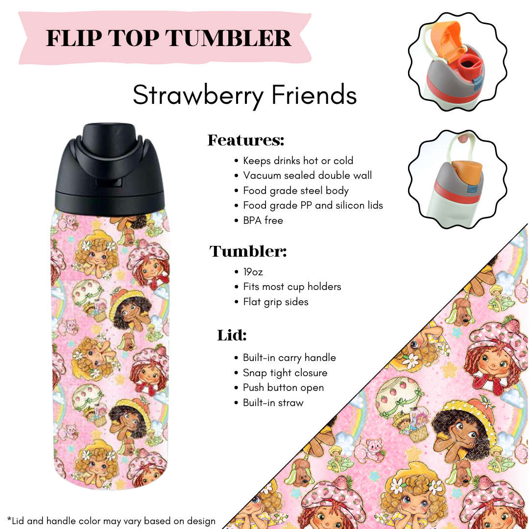 Preorder! Closes 3/20. ETA June. Strawberry Friends Flip Top Tumbler