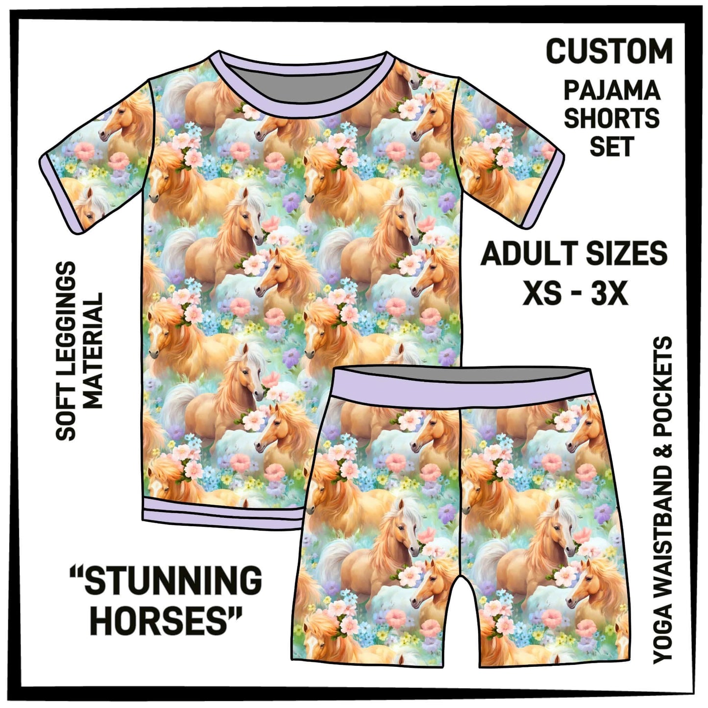 PS1S - Stunning Horses Pajamas Top & Shorts Set - Preorder Closing 7/1 ETA: Late Aug