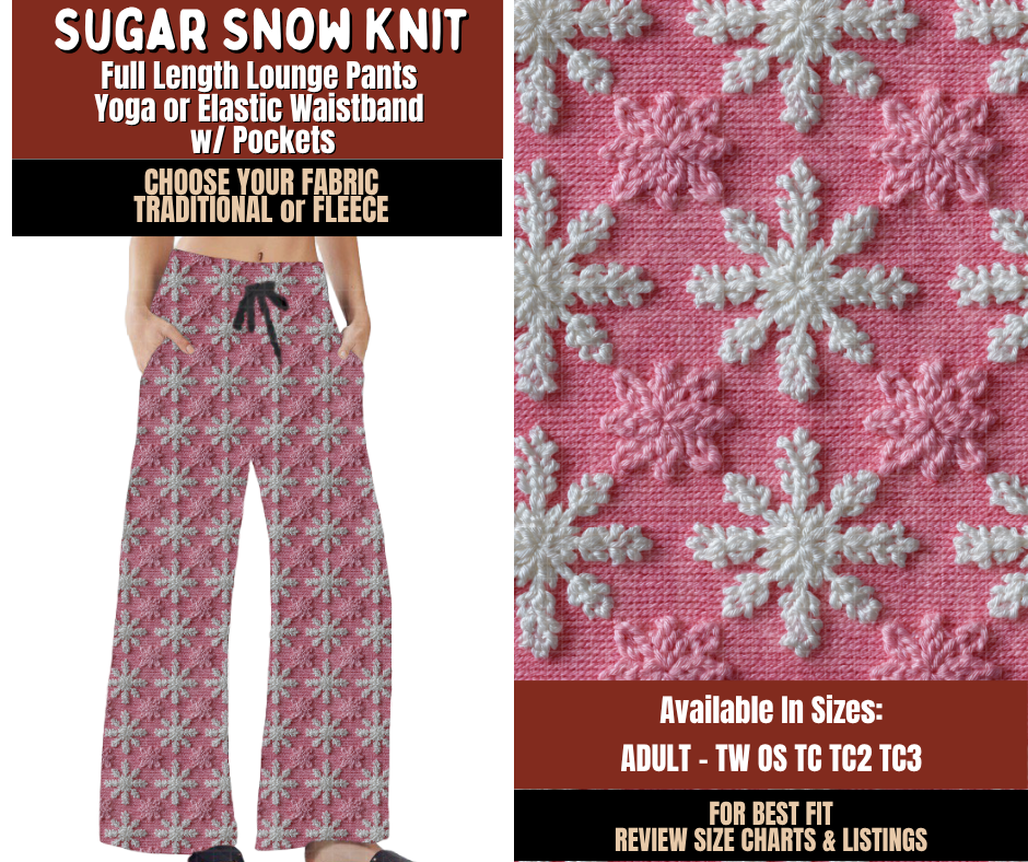 Preorder! Closes 9/21. ETA Dec. Sugar Snow Knit Lounge Pants Choose Fleece or Traditional