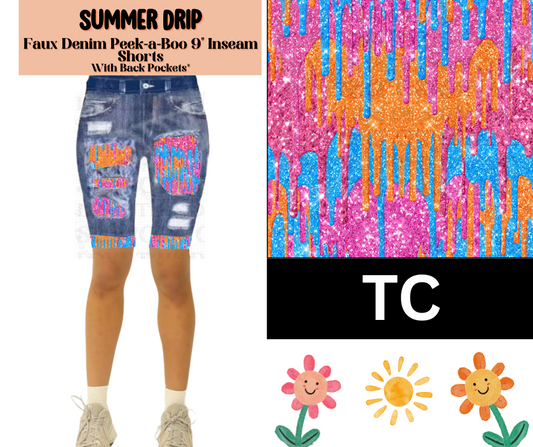 Summer Drip Faux Denim Jamaica Shorts