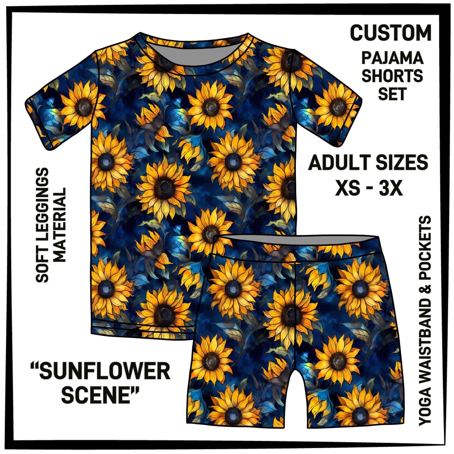 PS1S - Sunflower Scene Pajamas Top & Shorts Set - Preorder Closing 7/1 ETA: Late Aug