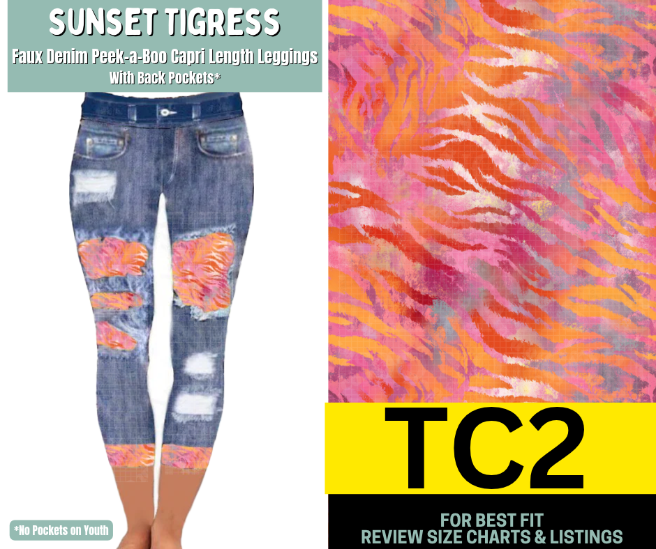 Sunset Tigress Capri Faux Denim Peekaboo
