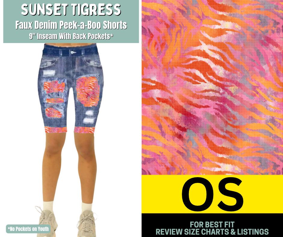 Sunset Tigress Faux Denim Peekaboo Jamaica Shorts