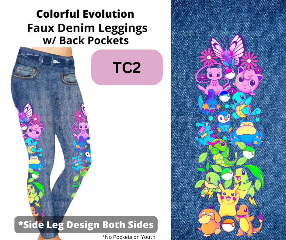 Colorful Evolution Full Length Faux Denim w/ Side Leg Designs