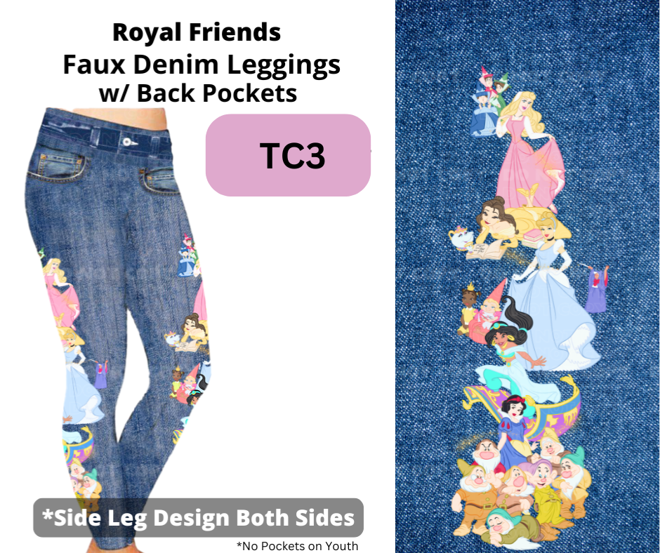 Royal Friends Full Length Faux Denim w/ Side Leg Designs