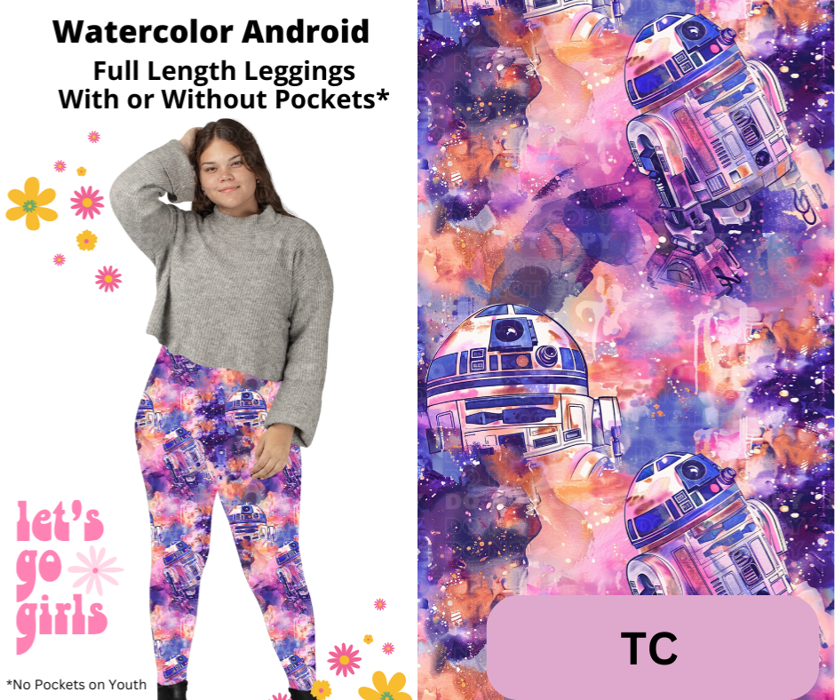 Watercolor Android Full Length Leggings w/ Pockets