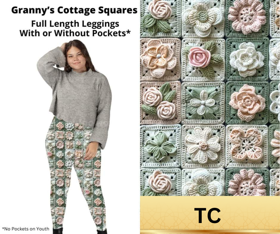 Granny's Cottage Squares Full Length Leggings w/ Pockets