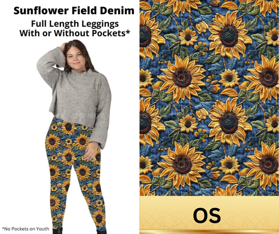 Sunflower Field Denim Full Length Leggings w/ Pockets