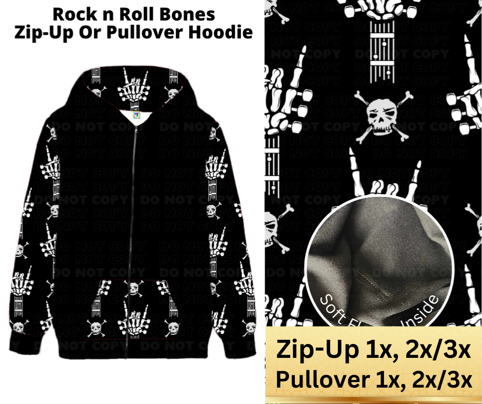 Rock n Roll Bones Zip-Up or Pullover Hoodie