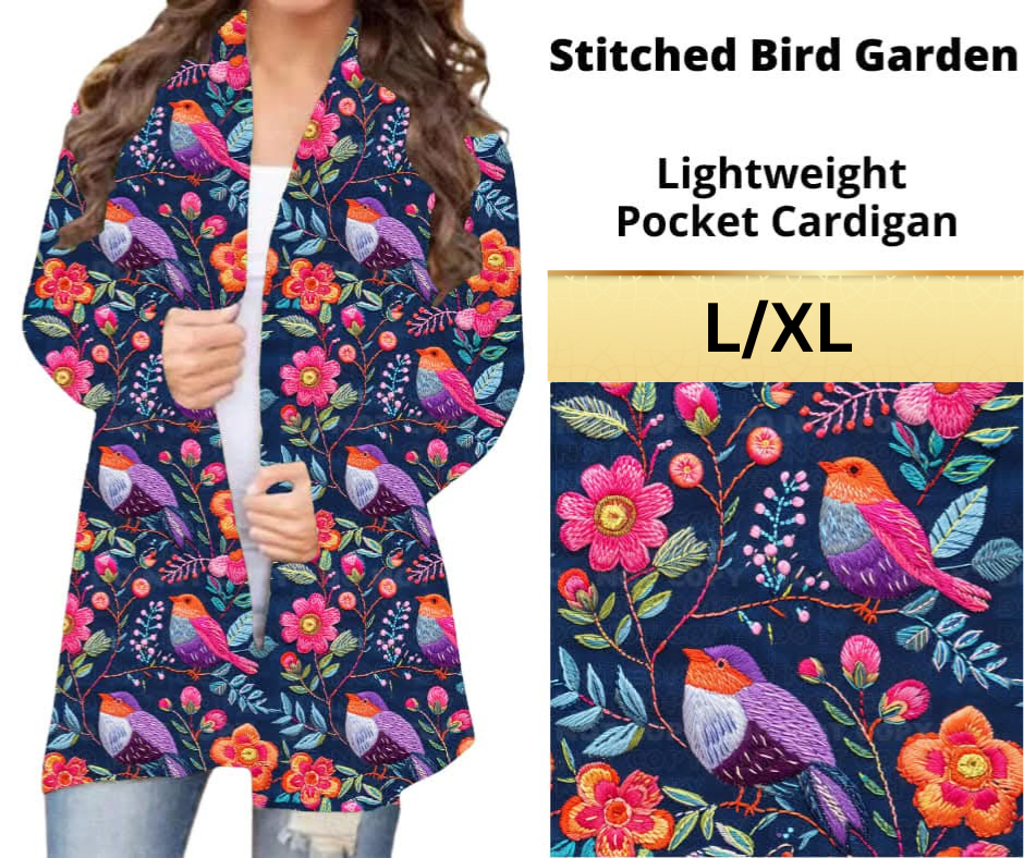 Stitched Bird Garden Pocket Cardigan